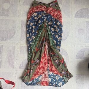 Veronica Beard Floral Patchwork silk skirt in Blue, Red & Green